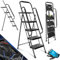 MASKO® Trittleiter Klappleiter 4 Stufen-Leiter mit Handläufen Stufenleiter belastbar bis 150 kg Tritthocker Anti-Rutsch | Klapptritt Leiter + Handschuhe Werkzeugablage & automatisches Schloss, Schwarz