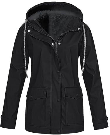 Mrat Veste Manteaux pour femme - Veste doublée en polaire - Veste imperméable coupe-vent à capuche - Parka d'hiver chaude - Coupe-vent - Tenue d'extérieur - Grande taille S à 5XL, Noir , 5XL