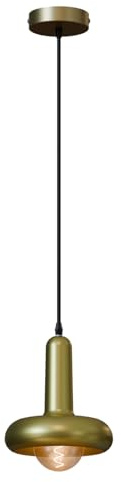 LEDSone Schwarze Vintage Pendelleuchte. Schlanker Metallhals, 19 cm Schirm, 1 m verstellbares Kabel. Ideal für Schlafzimmer, Küche, Café. (Gelbmessing, Mit Glühbirne)