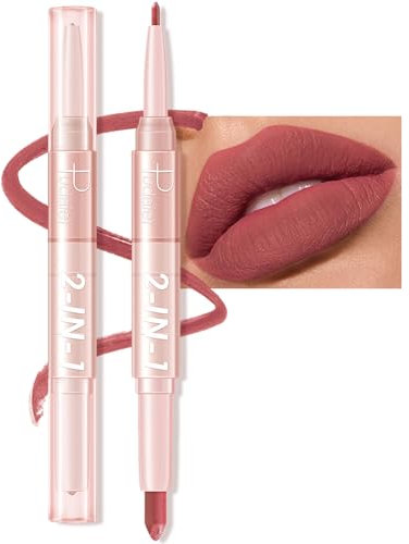 Waterproof Lip Liner Stain Pencil - Double-ended 2-in-1 Waterproof Lipstick Lip Liner for Women Matte Long-lasting Matte Satin Finish, Nourishing and Non-fading (#04, 18g)