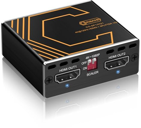 CORSAHD 8K@60Hz 4K@120Hz HDMI 2.1 Splitter 1 in 2 Out,for Soundbar,Capture Card,Graphics Card,48 Gbps,HDCP 2.3,Supports VRR,ALLM,HDCP Bypass,EDID,Duplicate/Mirror/Copy,Downscale,HDR,Dolby Vision Atmos