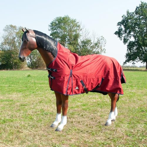 Brama-West Weidedecke Pferd Nevada - Turnout 600D - Winterdecke mit Highneck - Wasserdicht - Fleece-Futter - Farbe Rot