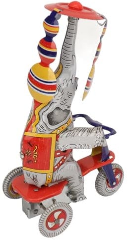 POENVFPO Elefant auf Dreirad Blechspielzeug, Retro-Elefant auf Dreirad, Uhrwerkspielzeug für die Sammlung, Erwachsenensammlung und Nostalgiespielzeug
