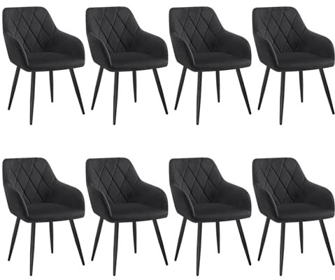 WOLTU 8er Set Esszimmerstühle mit Armlehne Rückenlehne, für Esszimmer Wohnzimmer Küche, Bequeme Küchenstühle gepolstert mit Samtbezug, Metallbeinen, Schwarz