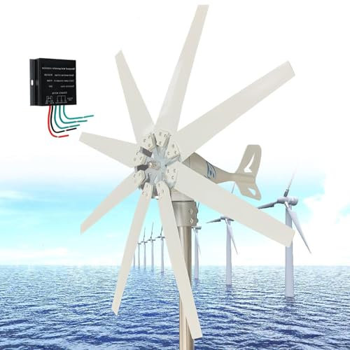 DDZJTPP Generador de Turbina Eólica 12V 24V 48V 10000W Aerogenerador Horizontal 8 Cuchillas Velocidad Nominal 2 m/s, Kit Resistente y Durable con Controlador de Carga MPPT para Hogar, Chalets,48v