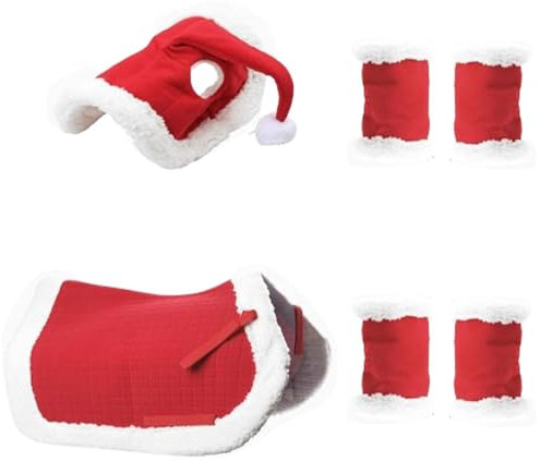 Weihnachtspferde-Zaumzeug, Urlaubs-Weihnachtspferd-Kostüm, weiche, warme Pferdebeinwickel, Weihnachtsmannmütze, Sattelunterlage für Urlaub, Weihnachtsbedarf, Urlaubspferdeparade-Kostüm, Nikolausmütze