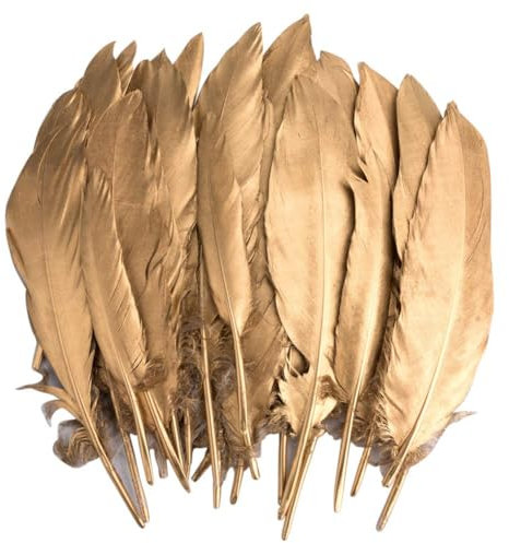 PLUSHCEWT Goldene Federn für Basteln, 40 Stück natürliche Gänsefedern mit Goldspitzen für DIY Hochzeiten, Partys, Traumfänger, Engelsflügel, Weihnachtsbaum und Feiertagsdekorationen (A)