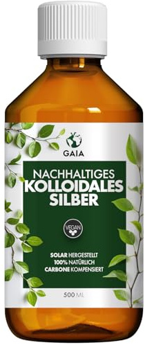 Nachhaltiges Kolloidales Silber | Silberwasser mit 99,99% reinem Silber | Hergestellt aus Solarmodulen - Recycelte PET-Flasche - CO2-kompensiert | 100% natürliche Lösung | GAIA (500 ML)