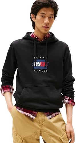Tommy Hilfiger Men's Linear Flag Graphic Hoodie Mw0mw41332 Pullover Hoodie (pack of 1)