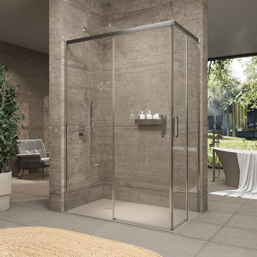VAROBATH | Mampara de Ducha SLIM Rectangular 2 Fijos + 2 Puertas - Vidrio Templado de Seguridad 6mm con Tratamiento Antical (Perfilería Cromo, 67.5-69.5 x 147-151)