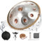 Handpan 440 Hz, 10 Töne 22 Zoll Steel Instrument, Handpan Drum Gold in D Minor Zungentrommel mit Weicher Tasche, Schlägeln, Handtrommelständer (Silver, 10 Töne 22 Zoll)
