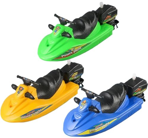Bateau jouet, ensemble de 3 bateaux à moteur à remontage, bateaux jouets flottants en plastique pour baignoire, jouets de piscine pour enfants, bateau bain remontage pour enfants 3 ans et plus