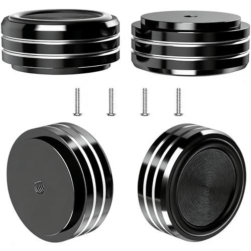 Monosaudio 4 St HiFi Lautsprecherständer Füße, Schwarz, SP3917 | Aluminium, Stoßdämpfer, Isolationsfüße, Für Verstärker Plattenspieler Subwoofer