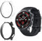 Funrae Funda para OnePlus Watch 3/OPPO Watch X2, Carcasa Protector Duro PC Marco con Cristal Templado Protector de Pantalla Anti-Choque Parachoques Anti-Arañazos Case Cover - Transparente&Negro