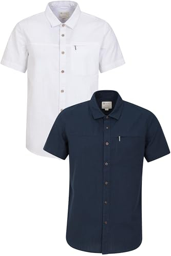 Mountain Warehouse Coconut Slub Texture Short-Sleeved Shirt - Lightweight Cotton Tee with Pocket, Casual Wear - Spring Summer, Holidays & Travelling Dark Blue (Multipack) S
