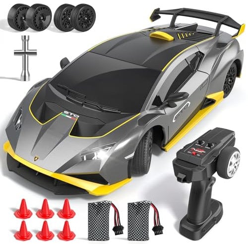 Lamborghini RC Drift Car, 1:18 4WD High Speed Remote Control Drift Cars with Full Proportional Throttle and LED Light, 35 KM/H RC Racing with Speed Adjustment, Boys Toy Gifts Age 6 7 8 9 10 11 12+