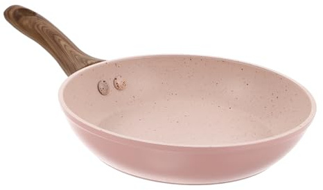 BESPORTBLE Nonstick Mini Fry Pan with Lid Aluminum Skillet with Wood Grain Stay Cool Handle for Gas and Induction Hobs Advanced Nonstick Coating for Healthy Cooking and Easy Cleaning for Food