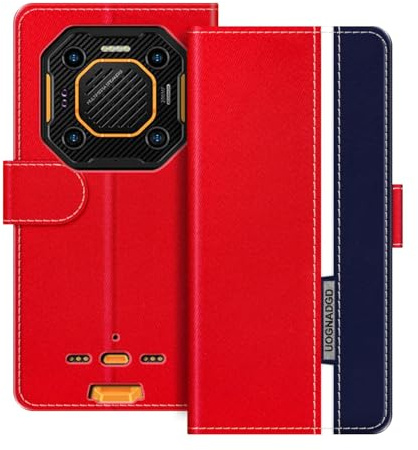 UOGNADGD Leather Phone Case Compatible with Ulefone Armor 26 Ultra Walkie-Talkie Flip Wallet Cover with Magnetic Closure, Kickstand & Card Holders, Shockproof Protection (Red)