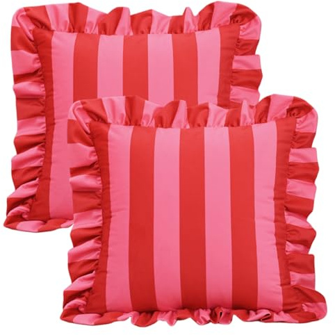 fkngcp 2 Stück Rüschen-Kissenbezüge, 45, 7 x 45, 7 cm große quadratische gestreifte Kissenbezüge, dekorative Rüschen- für Bett, Sofa, Wohnzimmer