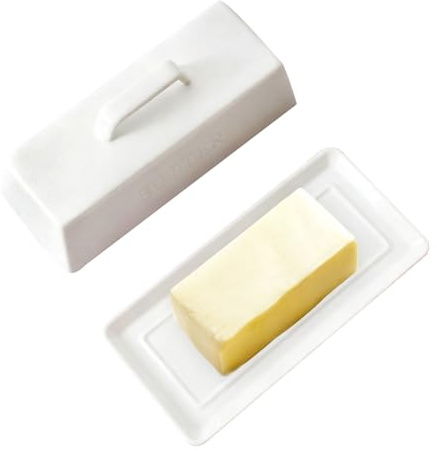 Beurrier Céramique avec Couvercle Poignée, Beurrier Porcelaine Français 500g et 250g Contenir, Boîte a Beurre Plateau Beurre Récipient Stockage Grande Capacité pour Comptoir, Frigo, Cuisine (Blanc)