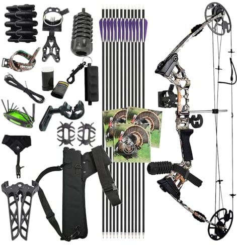PYMUST Compoundbogen 20-70 lbs 320 FPS RTH | Leichtmetallgriff, Gordon-Arme, 24-30 Zoll Auszug, 80% Let-off