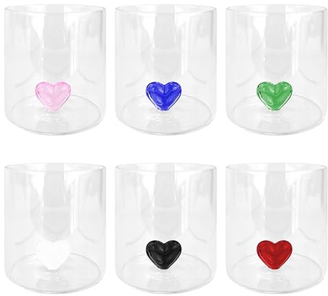 IlGruppone Set 6 Bicchieri 3D in Vetro Borosilicato 36 CL in Resistenti con Figura all'Interno Bicchiere Design Moderno Cucina - Heart