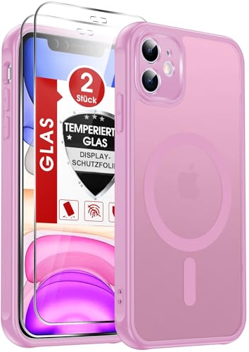 LeYi Cover per iPhone 11 Compatibile con Magsafe con Vetro Temperato(Rosa) | Magnetica Custodia per iPhone 11 Traslucida Opaca Anti-Impronte Resistente Antigraffi TPU Bumper Antiurto Protettiva Case