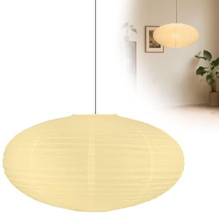 Lampenschirm Papier, Weiß Ovale Chinesische Lampshade, Faltbar Papierlampe, Weicht Das Licht & Warmes Ambiente, Lampenschirm Hängelampe für Schlafzimmer, Ess- und Wohnzimmer (Hellgelb – 1 Stück)