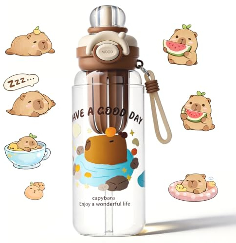 DGTSYAL 800ML Capybara Bouteille d'eau, Gourde Capybara – Design Animal Mignon, BPA-Free, Bouteille de Sport Étanche avec Paille, Gobelet Portable pour École Bureau Voyage Enfants Adultes