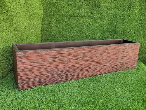 AnaParra Jardinera Rectangular Moderna en hormigón aligerado para Exterior Rectangular Pacífico 80X17X19cm. Arlequin Óxido|Peso: 20Kg.|16 l.