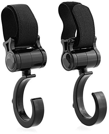 Venoka 2 Piezas Ganchos Multiusos para Carrito de Bebé Silla de Paseo Cochecito Ganchos Universales para Colgar Pañal del Bebé Bolsas Ropa y Juguetes, Negro