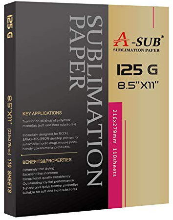 A-SUB Sublimation Paper 8.5x11 Inch 110 Sheets ONLY Compatible with Sublimation Printer and Sublimation Ink 125g