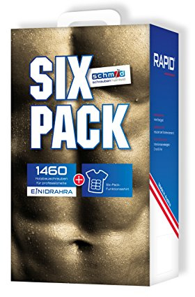 SixPack Schrauben-Set mit Multifunktionsshirt, Promotion-Set mit RAPID 2000 Holzbau-Schraube, Teilgewinde, Shirt-Größe XL