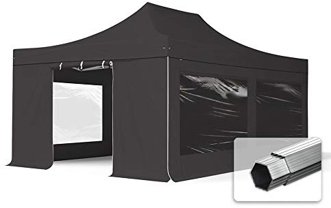 TOOLPORT ALU Pavillon Faltpavillon 4x6m mit Panoramafenstern robust und wasserdicht Professional 50mm Partyzelt schwarz schwer entflammbar