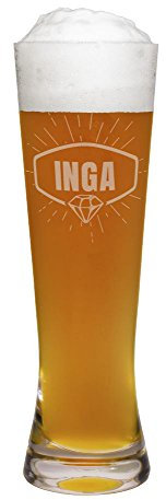 printplanet® Weizenglas mit Namen Inga graviert - Leonardo® Weißbierglas mit Gravur - Design Kristall