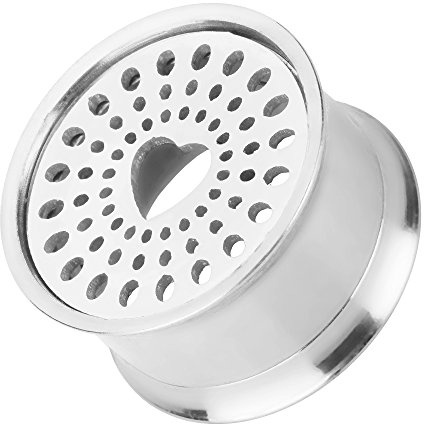 Piercingfaktor Flesh Tunnel Schraub Plug Ohr Piercing Edelstahl mit Schraubverschluss Herz gelocht Motiv 12mm Silber