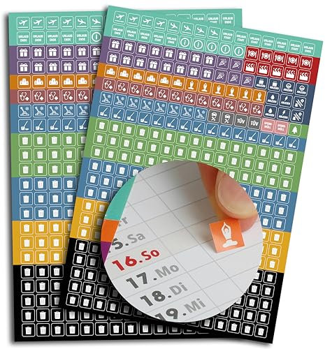 660 Aufkleber (2 x 330 Sticker/Aufkleber) für Familienplaner | Größe: 8 x 8 mm | markiert Müllabfuhr, Ferien, Urlaub, Arzttermine, TÜV, Sport