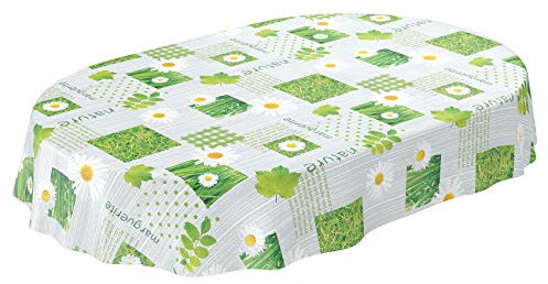Wachstuchtischdecke abwaschbar Garten Tischdecke Wachstuch Rund Oval Eckig Indoor Outdoor Karo Kamille Grün Oval 180x140cm