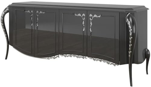 Casa Padrino Luxus Barock Sideboard Schwarz/Silber 218 x 56 x H. 94 cm - Edler Wohnzimmer Schrank mit 4 Türen - Barock Möbel