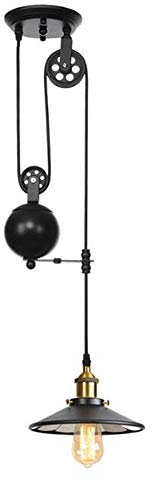Pendelleuchte Pulley Vintage Industrie Hängelampe Schwarz Flaschenzug Loft-Deckenleuchte Metall Glas Kronleuchter Esszimmer Wohnzimmer Küche Café Eisen Regenschirm Lampenschirm(Birne Nicht Enthalten)