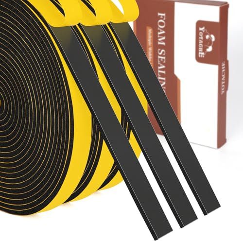 Yotache Joint Porte Isolation, 3 Rouleau x 12 mm(l) x 3 mm(H) x 15 m(L), Joint de Porte d'Entrée, Isolant Fenetre Anti Froid, Noir et Jaune (Chacun 5 m)
