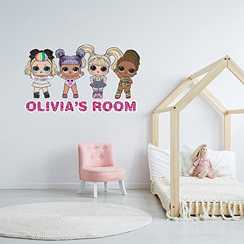 L.O.L Surprise! Wandtattoo mit 4 Puppen, personalisierbar, 90 cm Breite x 55 cm Höhe