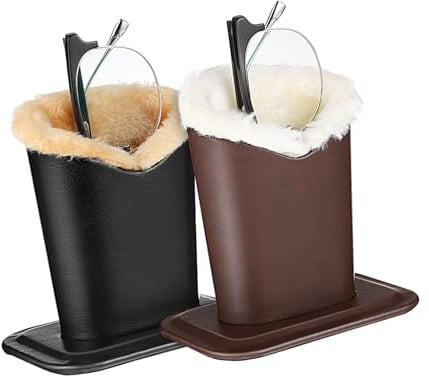 NUOBESTY Brillenhalter, Plüsch-gefüttert, PU-Leder, Brillenständer, Etui mit Sockel, Aufbewahrungsbox für Büro, Zuhause, Schule, 2 Stück
