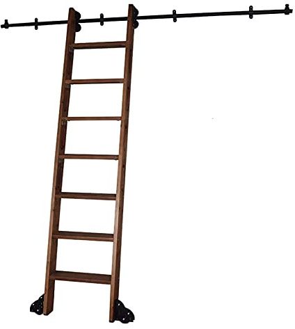 Kit de escalera móvil 3.3FT-20FT con ruedas rodillos Negro Tubo redond corredero granero deslizante Establecer hardware+extienda pista/riel (sin escalera) biblioteca/lofthome /interiores /librería