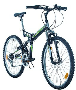 Multibrand Probike Folding 26 Zoll Klapprad Faltrad Vollfederung 18 Gang für Herren, Damen, Mädchen, Jungen geeignet ab 160-180 cm (Schwarz Grün Matt)
