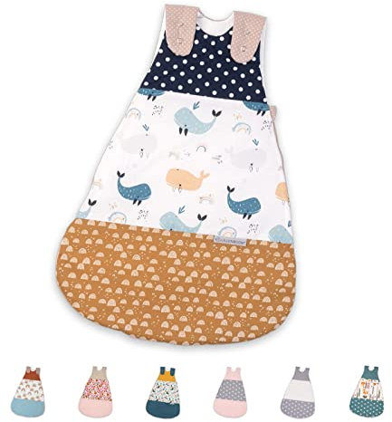 ULLENBOOM Sommerschlafsack Baby Wale (Made in EU) - Aus OEKO-TEX Materialien - 0,5 TOG, Schlafsack für Babys und Neugeborene, Größe: 68/74