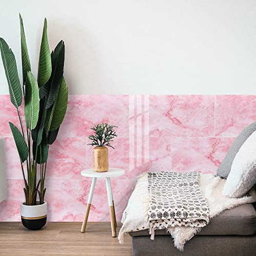 Alwayspon Adesivo per piastrelle in vinile effetto marmo, retro adesivo, impermeabile, autoadesivo, per piastrelle in PVC, 60 x 30 cm, set da 12 pezzi, marmo rosa