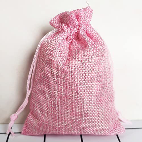 50 Stück Jute Sack Jutesäckchen Jutebeutel, Mini Kleine Stoffbeutel Flachbeutel Baumwolle Säckchen für Weihnachten Halloween Ostern Muttertag Hochzeit Geburtstag Papiertüten-rosa-17x23cm