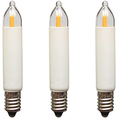 Erzgebirgslicht - AUSWAHL - 3 Stück LED Filament Kleinschaftkerze 12V 0,2W E10 für 20 Brennstellen Ersatzbirne Glühbirne Minischaftkerze Glühlämpchen für Lichterketten Pyramide und Schwibbogen