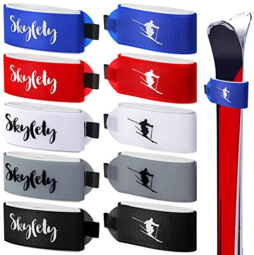 10 Stück Skigurt-Verschlüsse, verstellbare Ski-Wraps zum Tragen von Skiausrüstung, Winter Weihnachten (schwarz, blau, rot, grau, weiß)